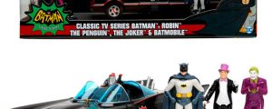 Blister 4 figuras + Vehiculo Batmovil 1966 Batman DC Comics 1:24